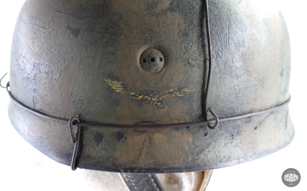 Original WW2 German M38 Paratrooper Helmet W/ Camo & Wire - Refurbished Shell - 6