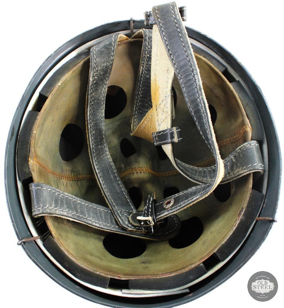 Original WW2 German M38 Paratrooper Helmet W/ Camo & Wire - Refurbished Shell - 7