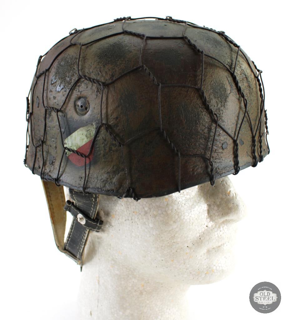 Original WW2 German M38 Helmet W/ Camo Decal Chicken Wire - Refurbished Shell: Original WW2 German M38 Helmet W/ Camo Decal Chicken Wire - Refurbished Shell THIS ITEM IS AS PICTURED WITH NO FURTHER ATTACHMENTS. ALL SALES ARE FINA