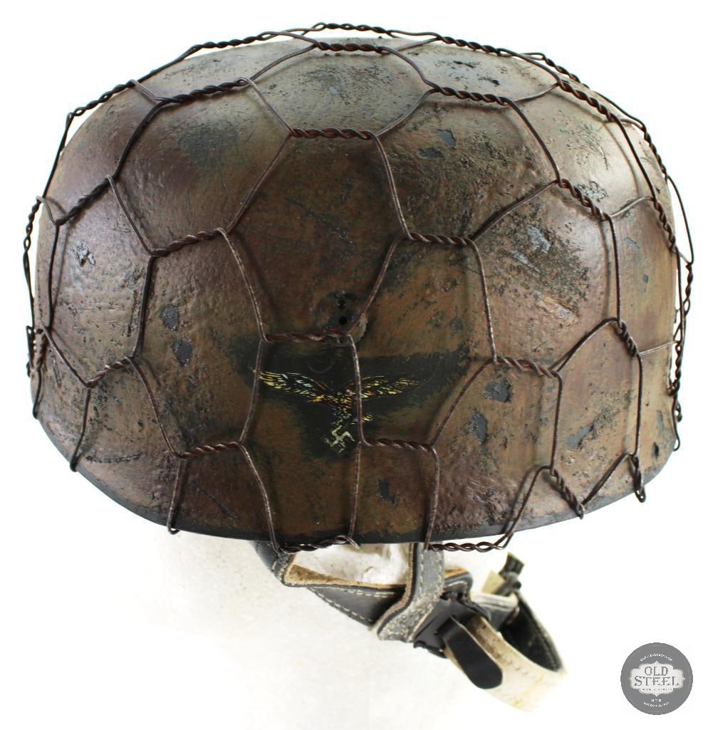 Original WW2 German M38 Helmet W/ Camo Decal Chicken Wire - Refurbished Shell - 4