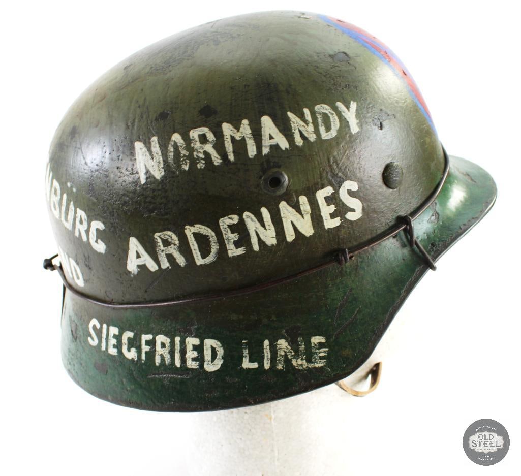 Original WW2 German M40 Stahlhelm W/ Painted Locations & Camo - Refurbished Shell - 2