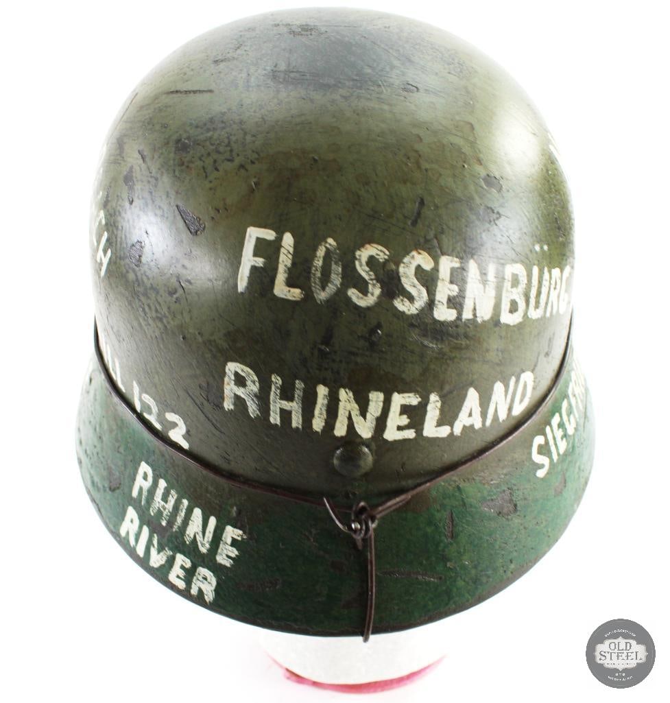 Original WW2 German M40 Stahlhelm W/ Painted Locations & Camo - Refurbished Shell - 3