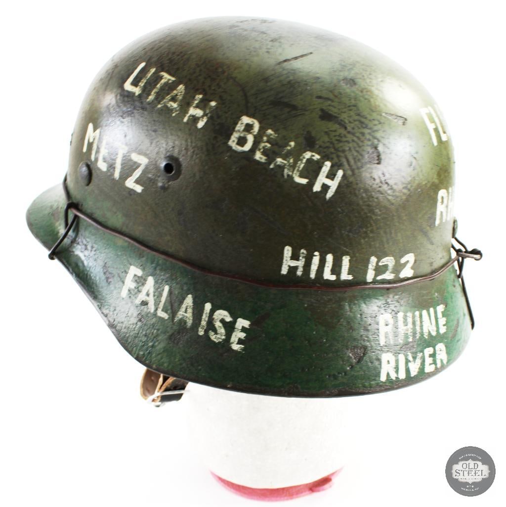Original WW2 German M40 Stahlhelm W/ Painted Locations & Camo - Refurbished Shell - 4