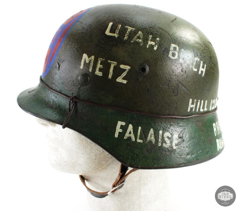 Original WW2 German M40 Stahlhelm W/ Painted Locations & Camo - Refurbished Shell - 5