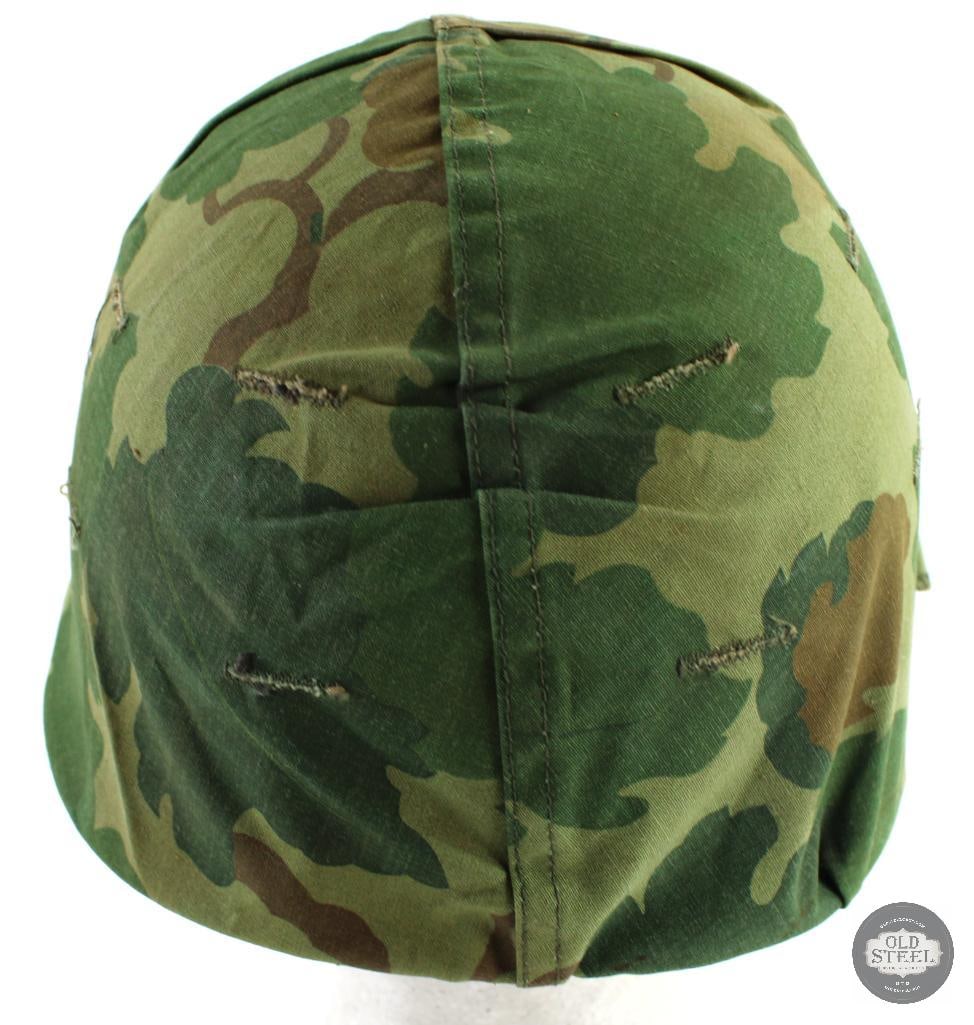 Vietnam Era U.S. M1 Steel Helmet W/ Reversible Mitchell Pattern Helmet Cover - 3
