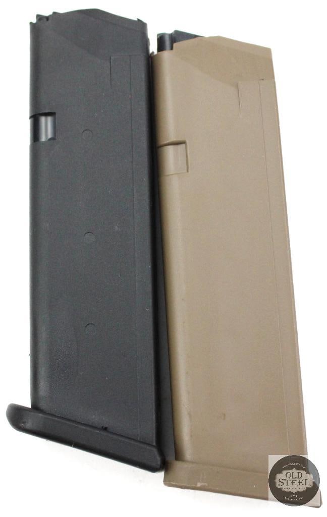Lot of 2 Glock 17/19 9mm Magazines - Glock (black) and RWB (tan) - 2
