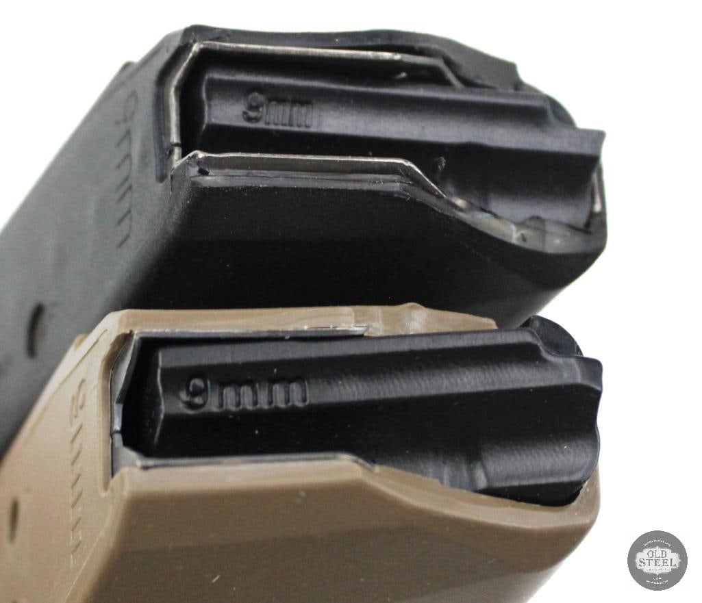 Lot of 2 Glock 17/19 9mm Magazines - Glock (black) and RWB (tan) - 3