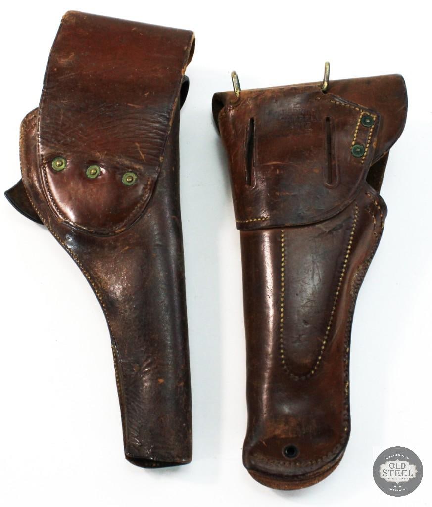 Lot of 2 Original U.S. Military Brown Leather Holsters - Perkins Cambell 1017 Marked - 2