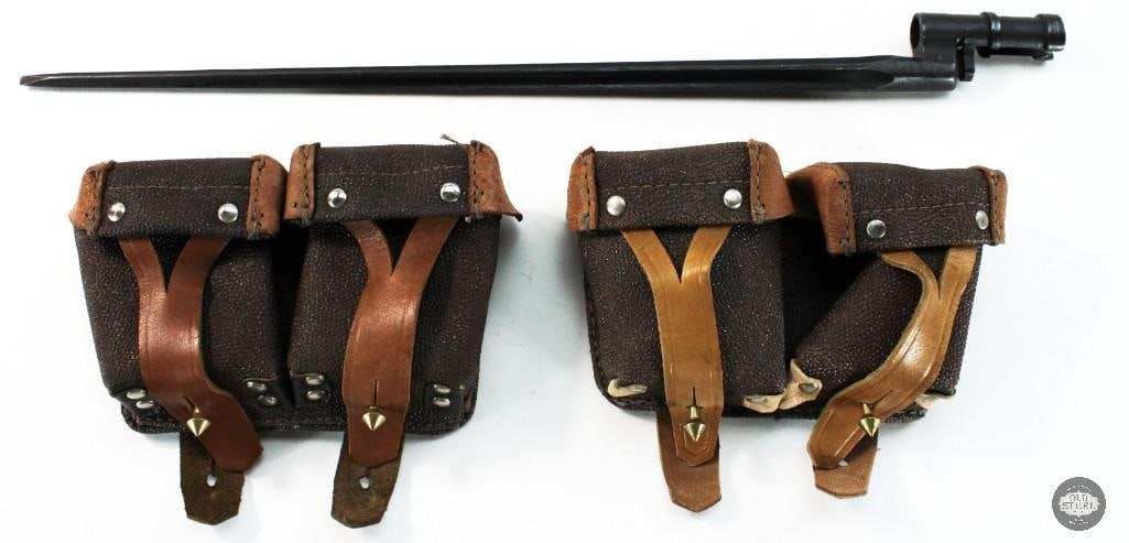 Original Russian Mosin Nagant Bayonet & 2 Ammo Pouches: Original Russian Mosin Nagant Bayonet & 2 Ammo Pouches THIS ITEM IS AS PICTURED WITH NO FURTHER ATTACHMENTS. ALL SALES ARE FINAL. PLEASE REFER TO THE AUCTION DESCRIPTION, LOT