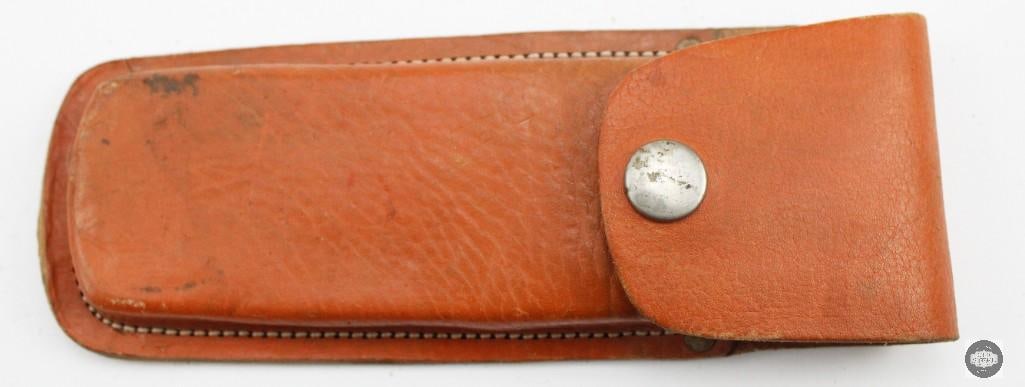Lot of 2 Folding Knives with Leather Belt Pouches - Schrade - 10