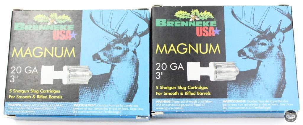 10rds Brenneke USA 20ga 3in 1oz Slug Ammunition: 10rds Brenneke USA 20ga 3in 1oz Slug Ammunition THIS ITEM IS AS PICTURED WITH NO FURTHER ATTACHMENTS. ALL SALES ARE FINAL. PLEASE REFER TO THE AUCTION DESCRIPTION, LOT #1 DESCRIPTION AND