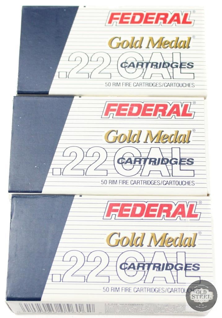 150rds Federal Gold Medal Target 40gr Solid Ammunition: 150rds Federal Gold Medal Target 40gr Solid Ammunition THIS ITEM IS AS PICTURED WITH NO FURTHER ATTACHMENTS. ALL SALES ARE FINAL. PLEASE REFER TO THE AUCTION DESCRIPTION, LOT