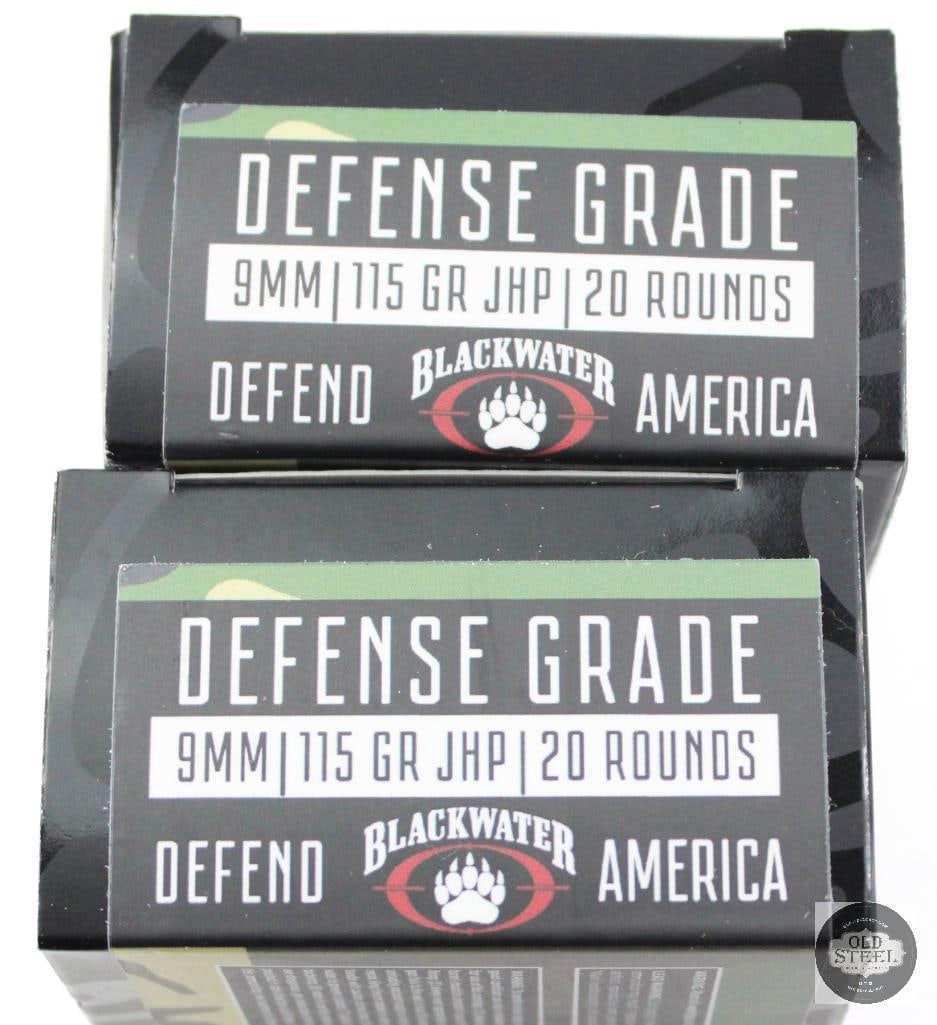 2 Boxes Blackwater Defense Grade 9mm 115gr JHP Ammunition 40rds - 2
