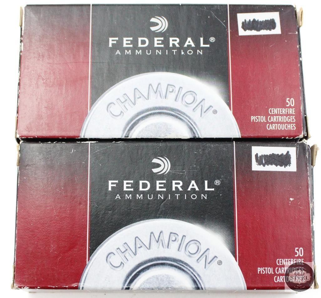 2 Boxes Federal 45 Auto 230gr FMJ Ammunition - 100rds: 2 Boxes Federal 45 Auto 230gr FMJ Ammunition - 100rds THIS ITEM IS AS PICTURED WITH NO FURTHER ATTACHMENTS. ALL SALES ARE FINAL. PLEASE REFER TO THE AUCTION DESCRIPTION, LOT