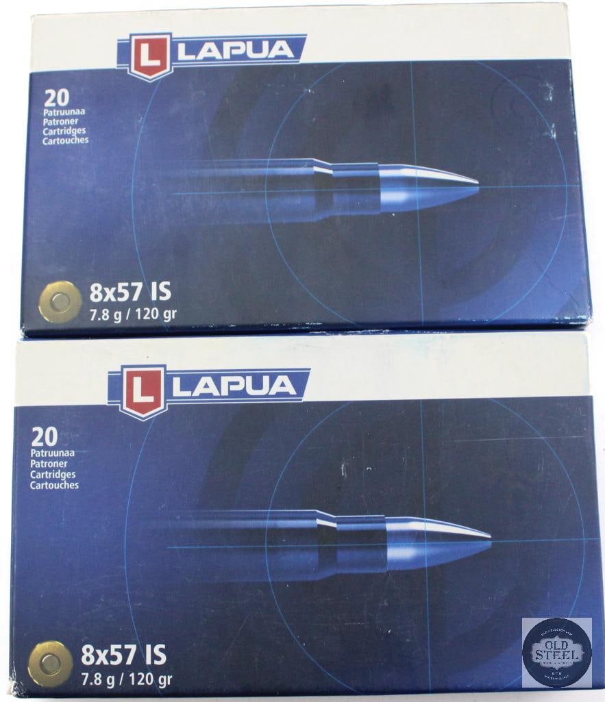 2 Boxes Lapua 8x57 IS Ammunition - 40rds: 2 Boxes Lapua 8x57 IS Ammunition - 40rds THIS ITEM IS AS PICTURED WITH NO FURTHER ATTACHMENTS. ALL SALES ARE FINAL. PLEASE REFER TO THE AUCTION DESCRIPTION, LOT #1 DESCRIPTION AND TERMS