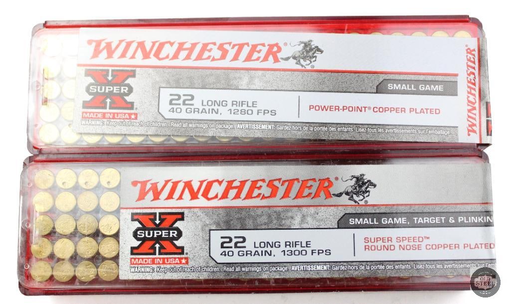 2 Boxes Winchester Super-X 22LR 40gr Ammunition - 200rds: 2 Boxes Winchester Super-X 22LR 40gr Ammunition - 200rds THIS ITEM IS AS PICTURED WITH NO FURTHER ATTACHMENTS. ALL SALES ARE FINAL. PLEASE REFER TO TH