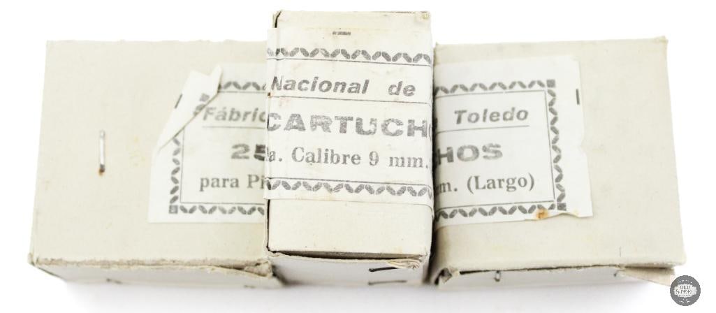 3 Boxes Fabrica Nacional de Toledo 9mm Largo Ammunition - 75rds: 3 Boxes Fabrica Nacional de Toledo 9mm Largo Ammunition - 75rds THIS ITEM IS AS PICTURED WITH NO FURTHER ATTACHMENTS. ALL SALES ARE FINAL. PLEASE REFER TO THE AUCTION DESCRIPTION, LOT