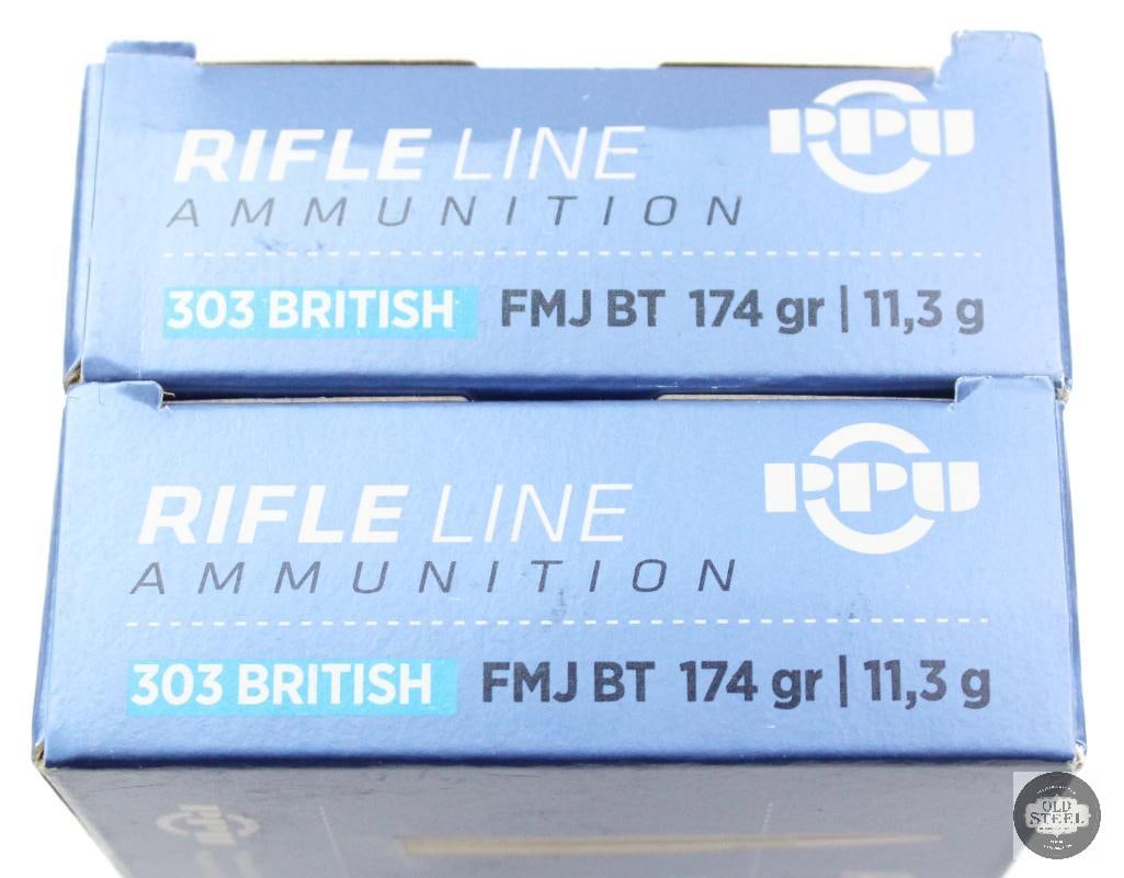 2 Boxes PPU 303 British 174gr FMJ BT Ammunition - 40rds - 2