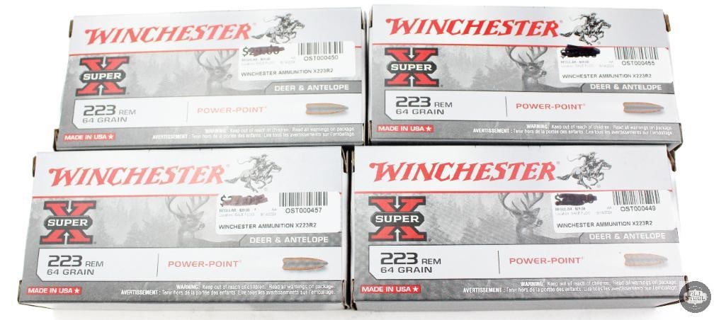 4 Boxes Winchester Super X 223 REM 64gr Power-Point Ammunition - 80rds: 4 Boxes Winchester Super X 223 REM 64gr Power-Point Ammunition - 80rds THIS ITEM IS AS PICTURED WITH NO FURTHER ATTACHMENTS. ALL SALES ARE FINAL. PLEA