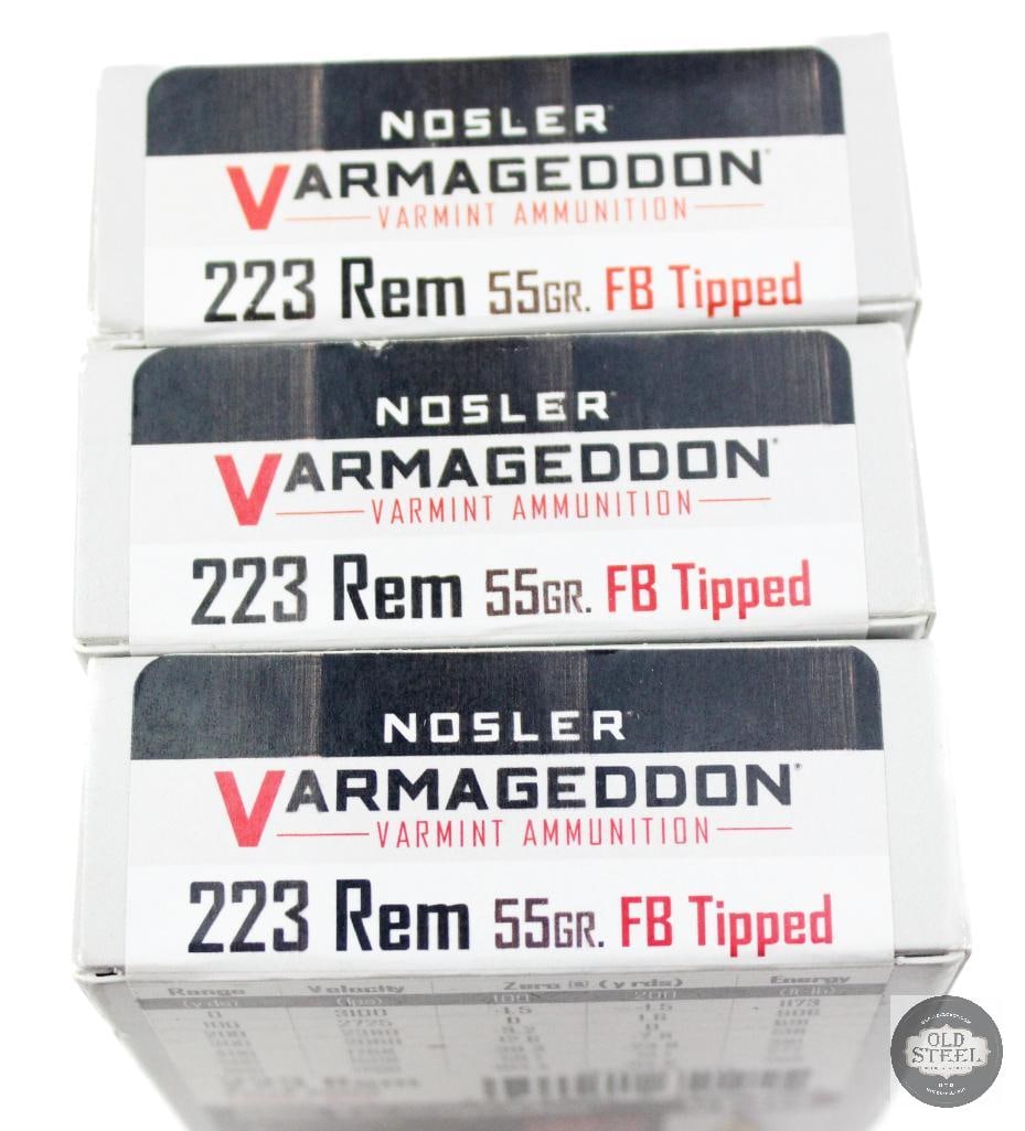 3 Boxes Nosler 223 REM 55gr FB Tipped Varmageddon Ammunition - 60rds - 2