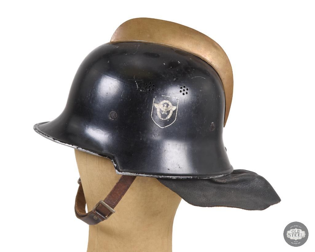 Stahlhelm Feuerschutzpolizei Model 1934 German Firefighters Helmet with Neck Cover - 4