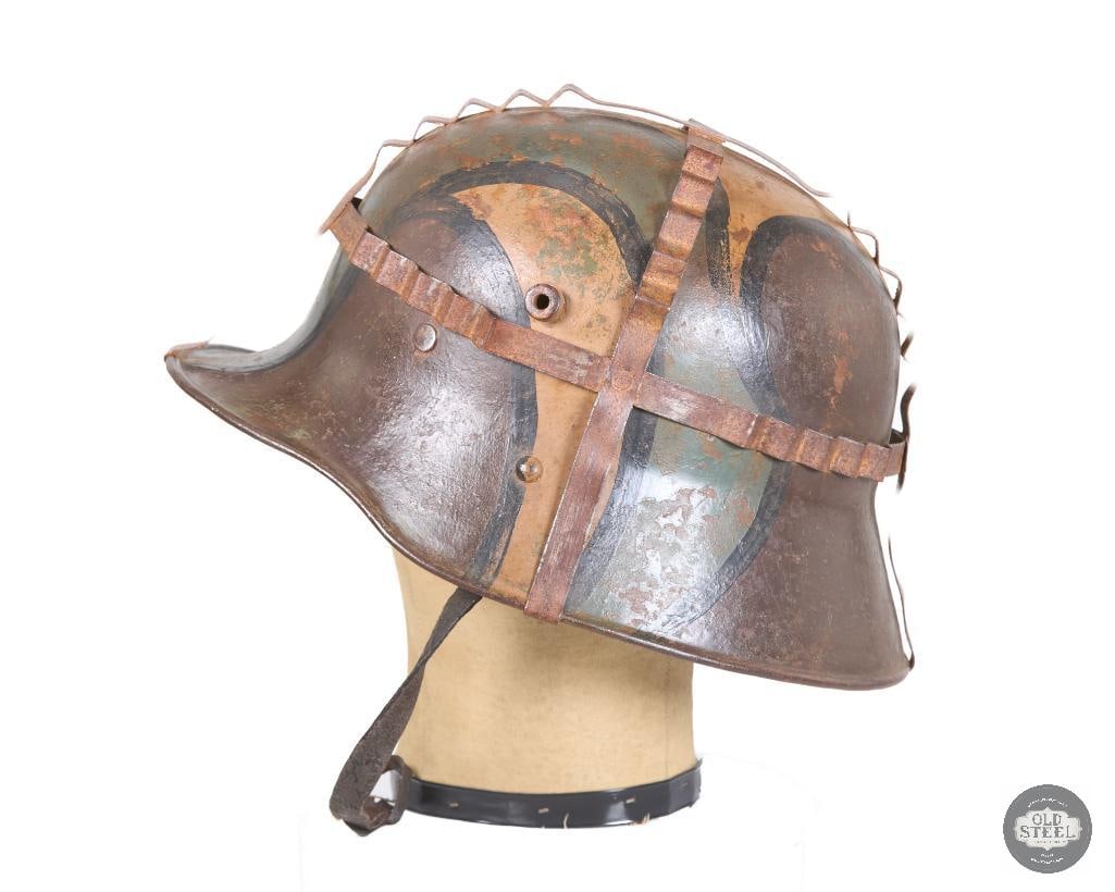 Original Interwar German M16 Helmet, Very Rare Early Paint, 3-Pad Liner, and Foliage Basket - 7