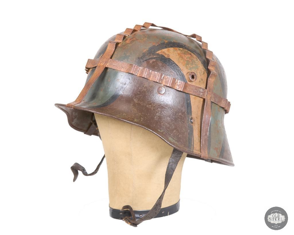 Original Interwar German M16 Helmet, Very Rare Early Paint, 3-Pad Liner, and Foliage Basket - 8
