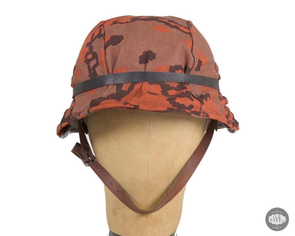Original German M40 Stahlhelm with Waffen SS Autumn Oak Leaf Camo Cover - 2