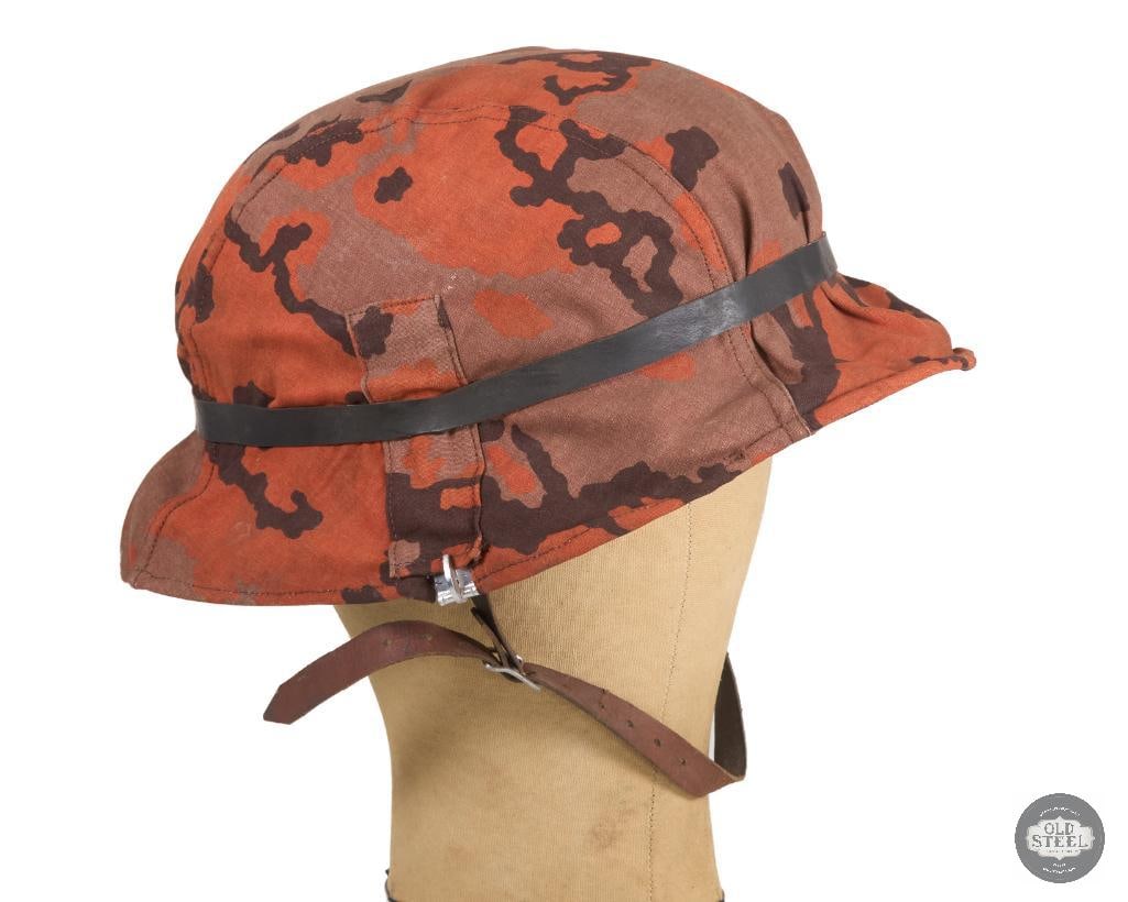 Original German M40 Stahlhelm with Waffen SS Autumn Oak Leaf Camo Cover - 3