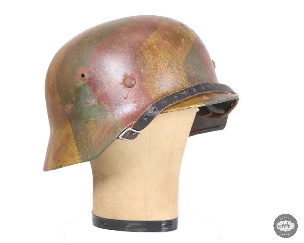 Original M35 German WWII Helmet with Tri-Color Brush Pattern Camouflage Paint (1 of 7)