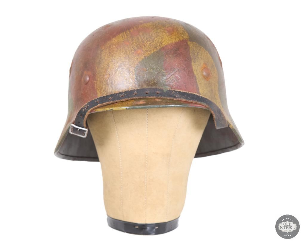 Original M35 German WWII Helmet with Tri-Color Brush Pattern Camouflage Paint - 2
