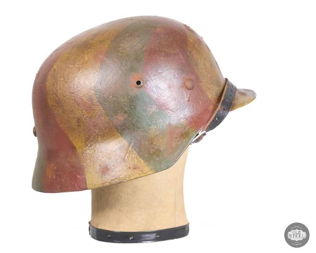Original M35 German WWII Helmet with Tri-Color Brush Pattern Camouflage Paint - 3