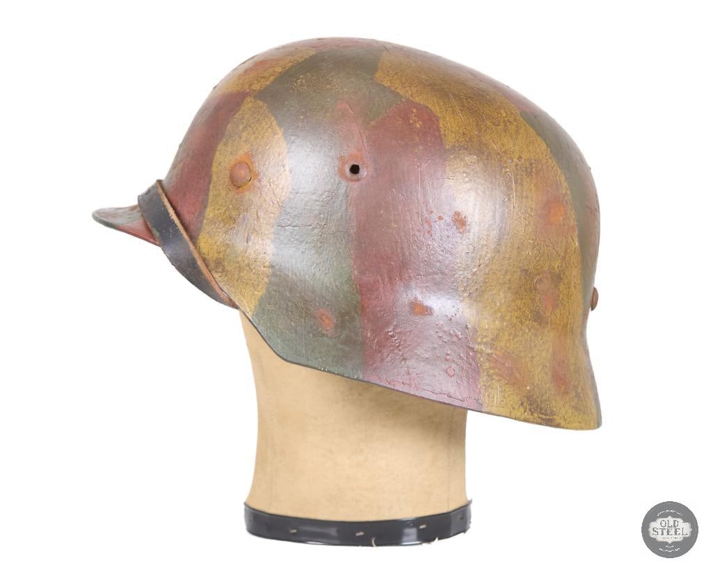 Original M35 German WWII Helmet with Tri-Color Brush Pattern Camouflage Paint - 4