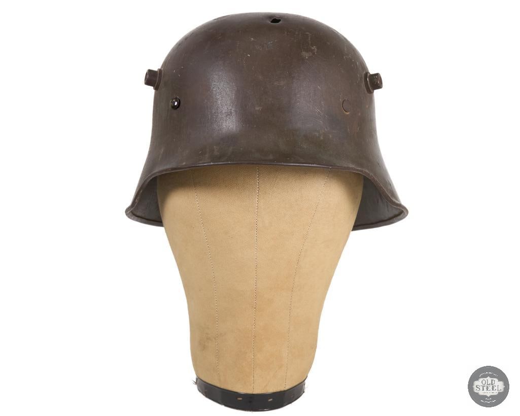 Battle Damaged M18 German WWI Helmet Shell - Head Shot - 2