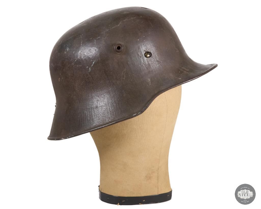 Battle Damaged M18 German WWI Helmet Shell - Head Shot - 3