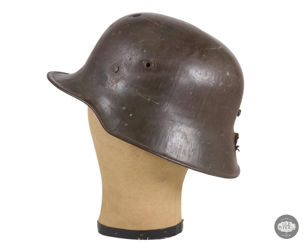Battle Damaged M18 German WWI Helmet Shell - Head Shot - 4