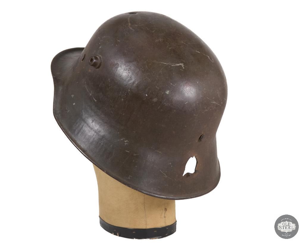 Battle Damaged M18 German WWI Helmet Shell - Head Shot - 5
