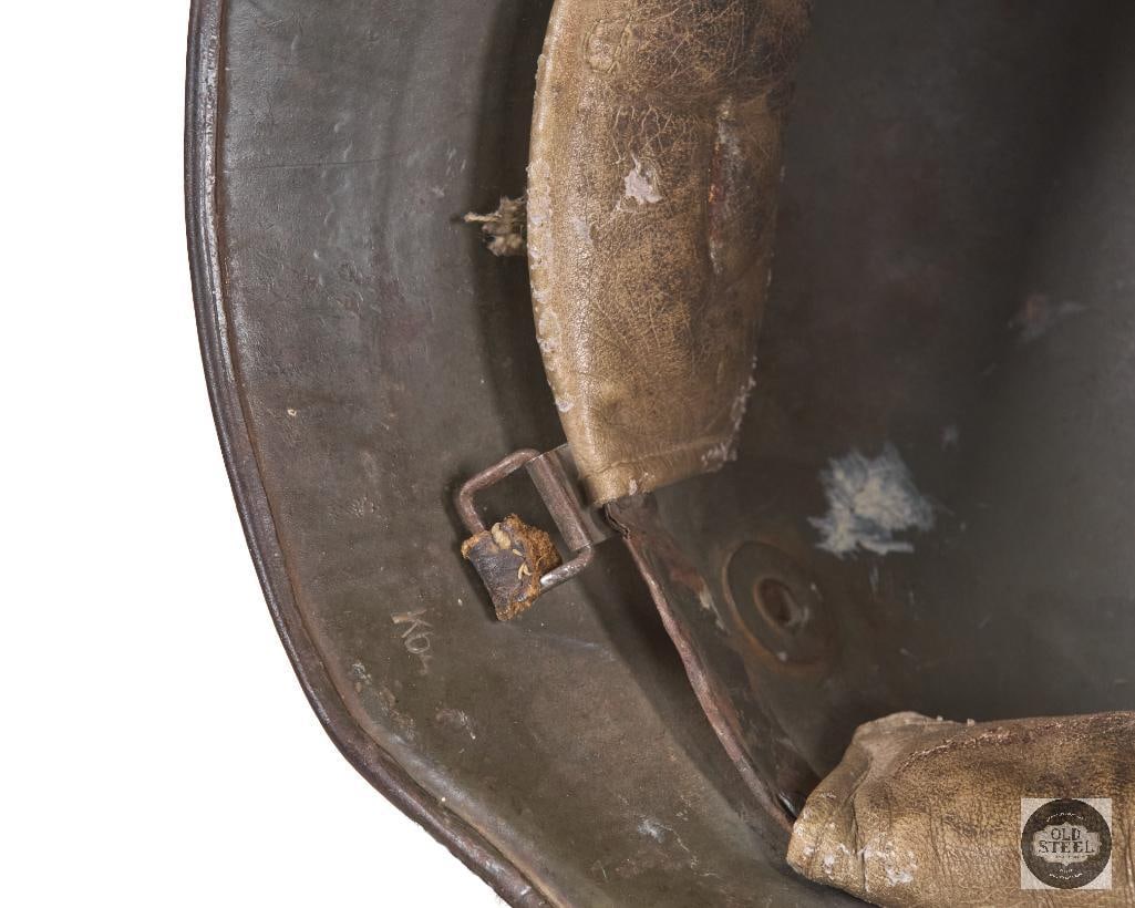 Battle Damaged M18 German WWI Helmet Shell - Head Shot - 8
