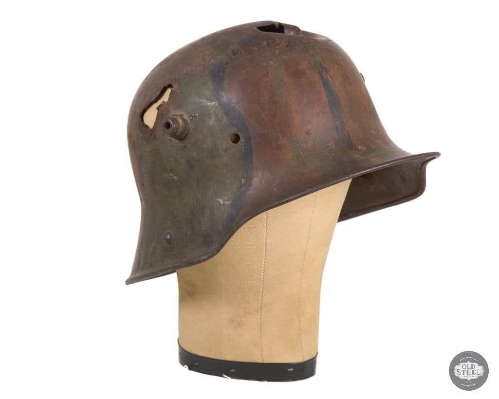 Battle Damaged M16 German WWI Camouflaged Helmet Shell (1 of 7)