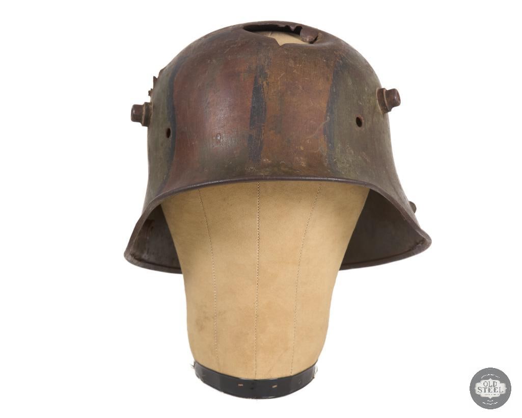 Battle Damaged M16 German WWI Camouflaged Helmet Shell - 2