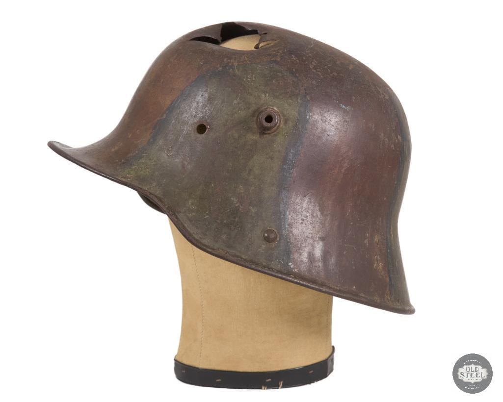 Battle Damaged M16 German WWI Camouflaged Helmet Shell - 4