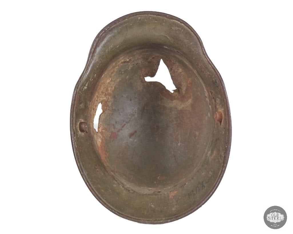 Battle Damaged M16 German WWI Camouflaged Helmet Shell - 5