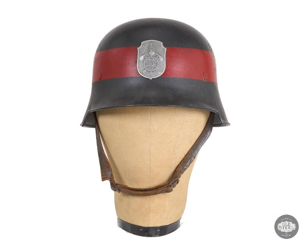 RARE Original M34 Square Dip Luftwaffe Fire Fighters Helmet with Badge - 2