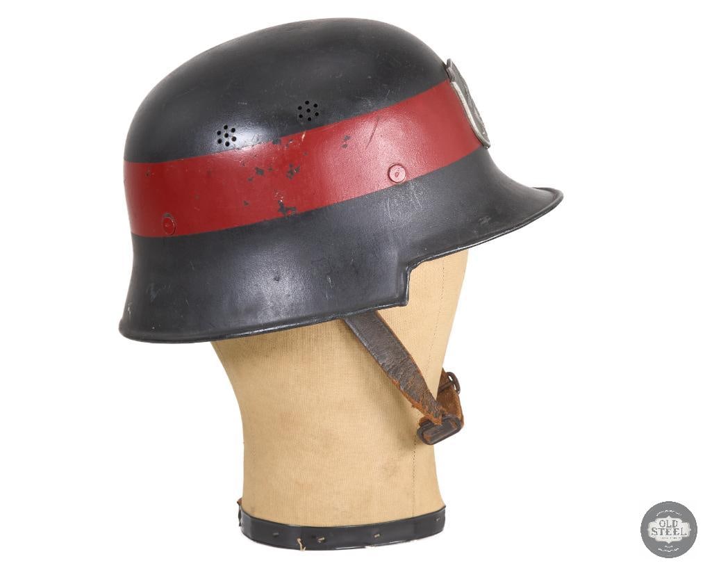 RARE Original M34 Square Dip Luftwaffe Fire Fighters Helmet with Badge - 3