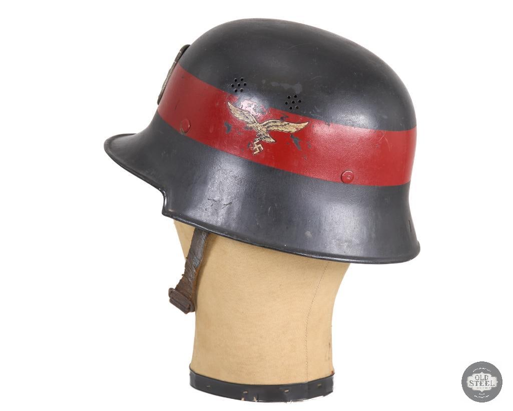 RARE Original M34 Square Dip Luftwaffe Fire Fighters Helmet with Badge - 4