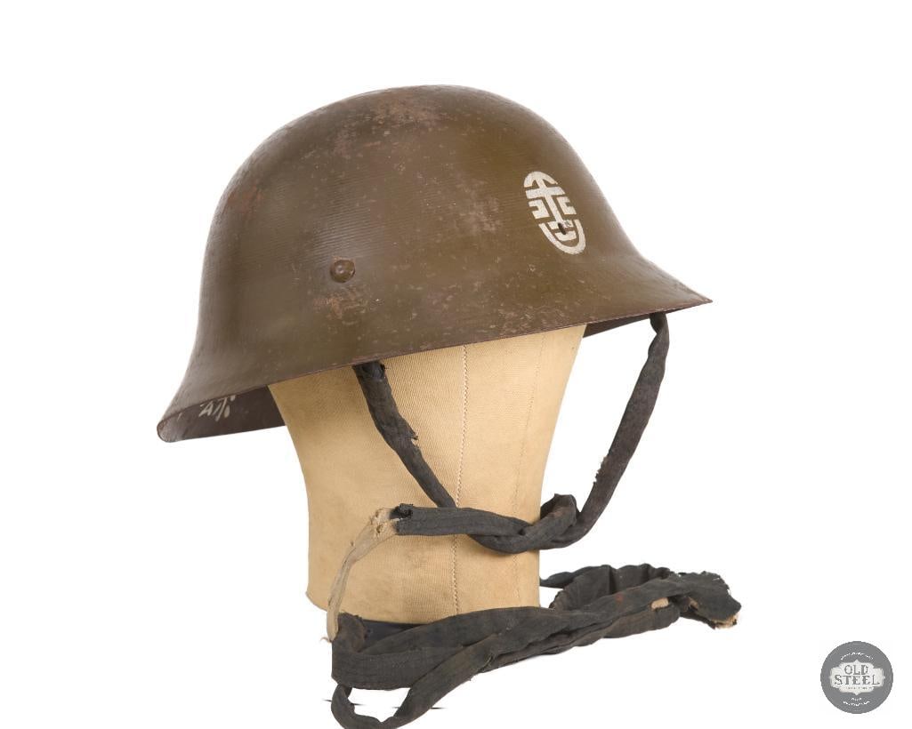 Original Japanese WWII Civil Defense Helmet with Chinstrap: Original Japanese WWII Civil Defense Helmet with Chinstrap THIS ITEM IS AS PICTURED WITH NO FURTHER ATTACHMENTS. ALL SALES ARE FINAL. PLEASE REFER TO