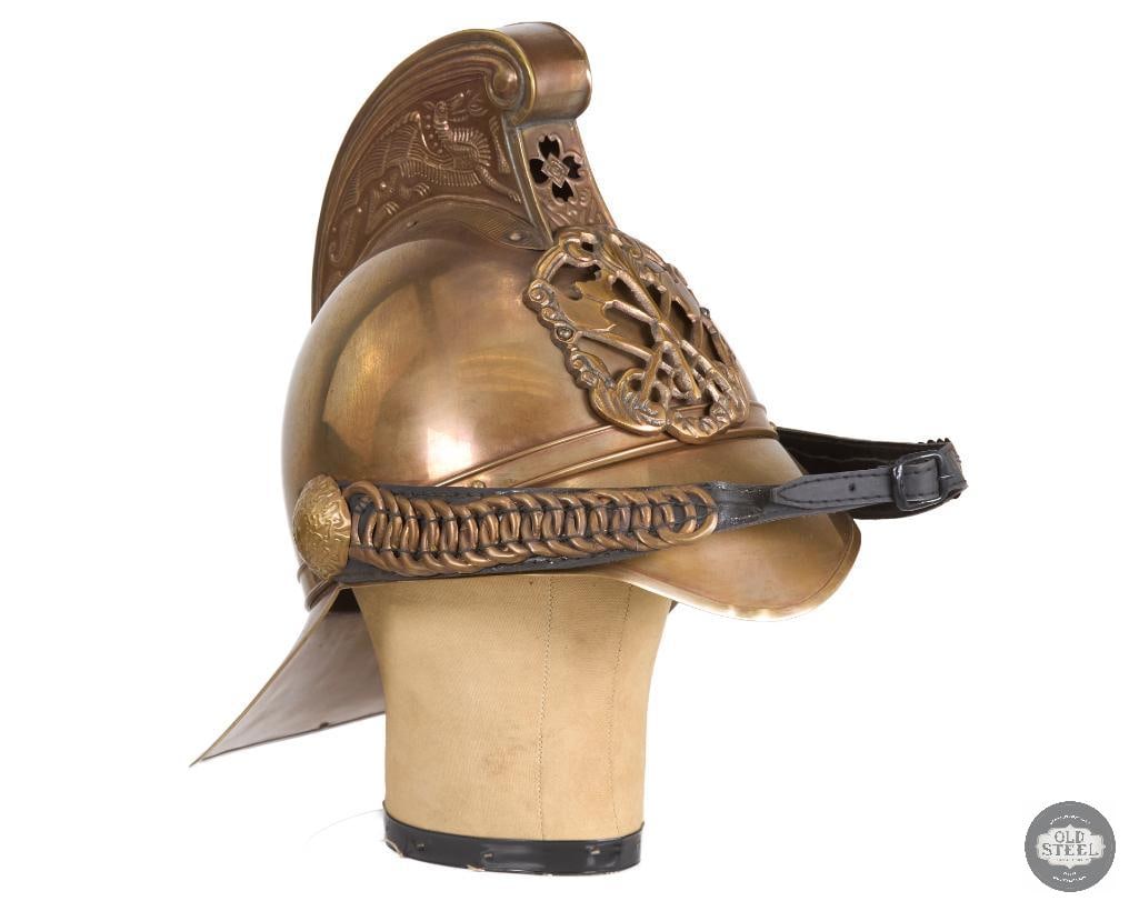 Antique British Brass Fireman's Helmet - New Liner (1 of 5)