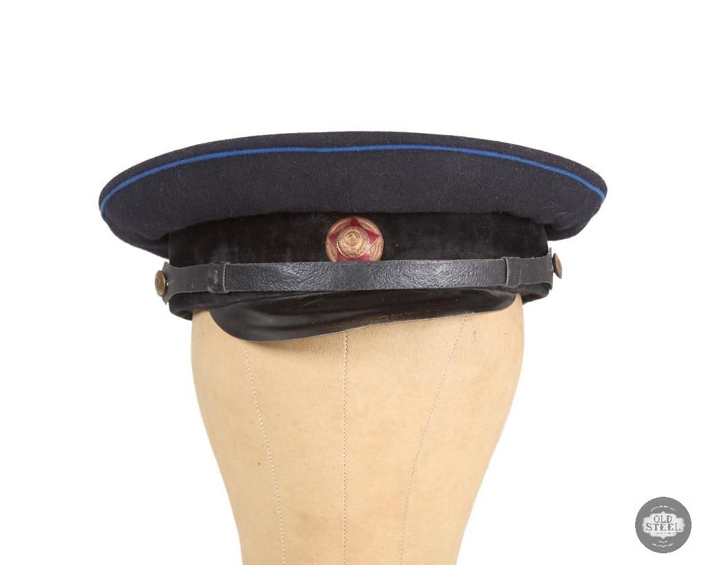 Soviet Visor Cap - Black Wool Blue Piping - 2