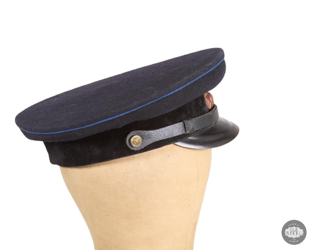 Soviet Visor Cap - Black Wool Blue Piping - 3