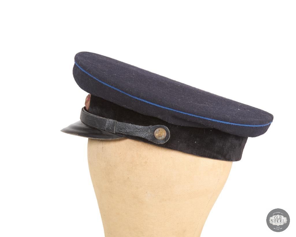 Soviet Visor Cap - Black Wool Blue Piping - 4